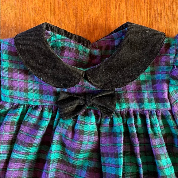 Baby Cary Green and Purple Flannel Dress with Black Velvet Trim 18Mo. NWT - Picture 3 of 5